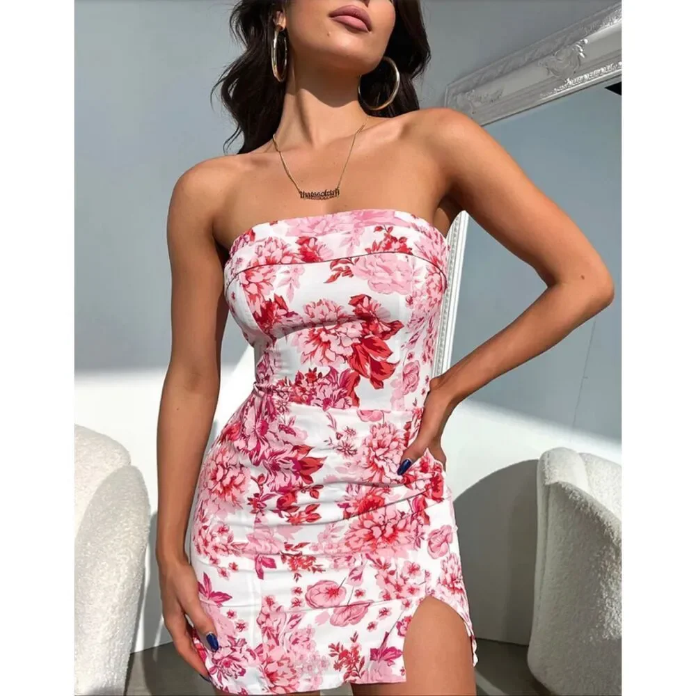 That’s so Fetch 4 Charms pink white floral strapless cocktail mini dress - Picture 1 of 8